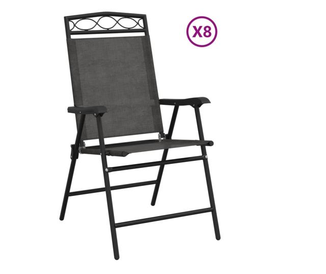 Сгъваеми градински столове 8 бр меланж сив стомана и текстилен