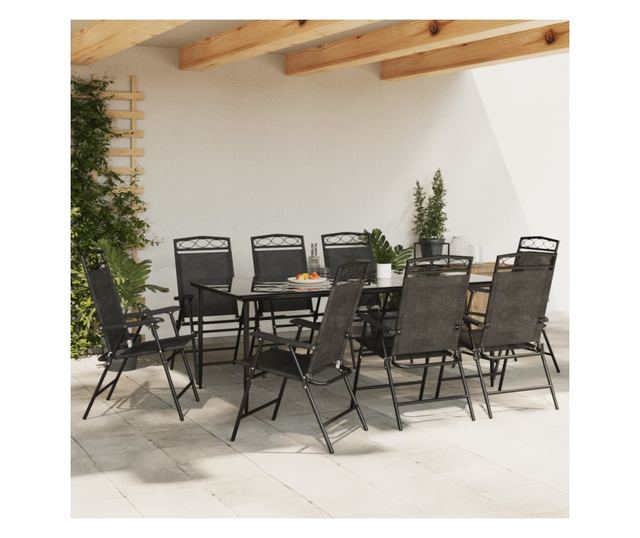 Сгъваеми градински столове 8 бр меланж сив стомана и текстилен