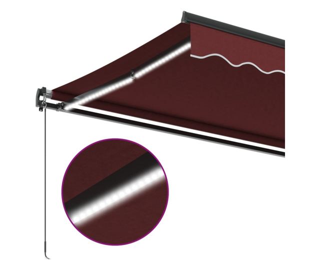 Ръчно прибираща се тента с LED, бордо, 300x250 см