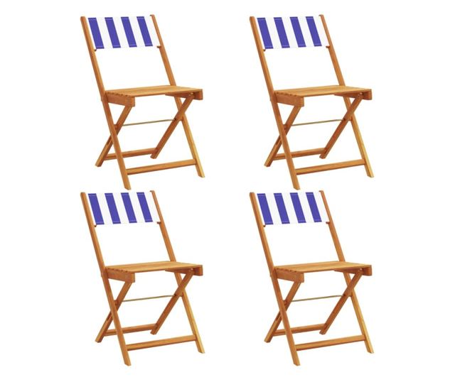 Сгъваеми градински столове 4 бр синьо-бял плат и дърво масив