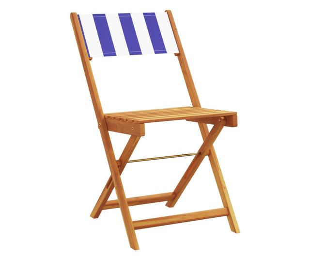 Сгъваеми градински столове 4 бр синьо-бял плат и дърво масив