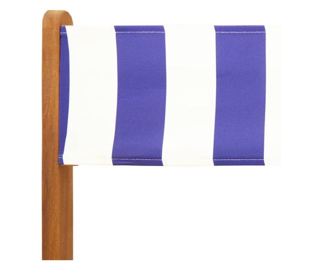 Сгъваеми градински столове 4 бр синьо-бял плат и дърво масив