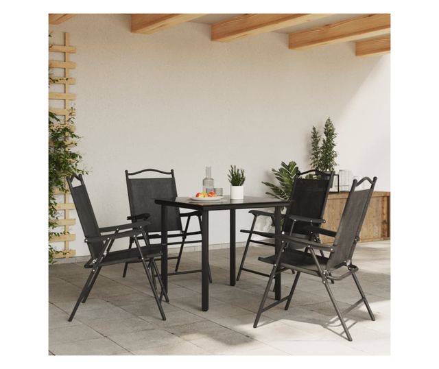 Сгъваеми градински столове 4 бр меланж сив стомана и текстилен