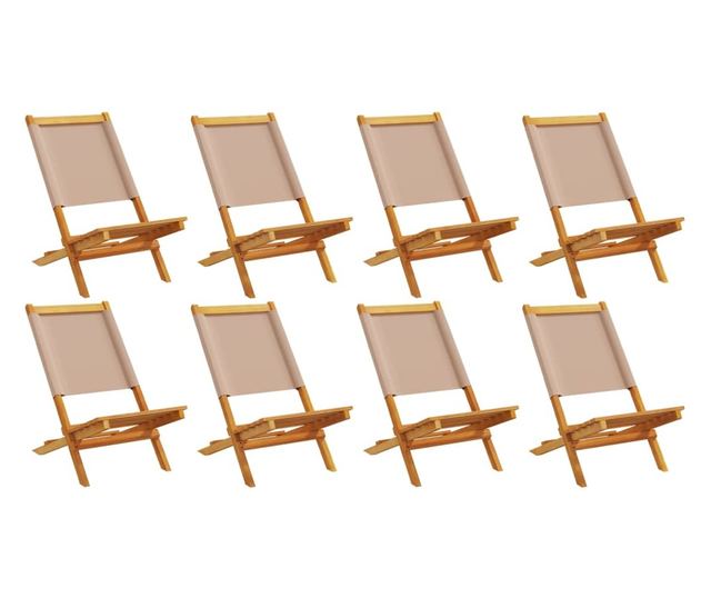 Сгъваеми градински столове, 8 бр, таупе, плат и дърво масив
