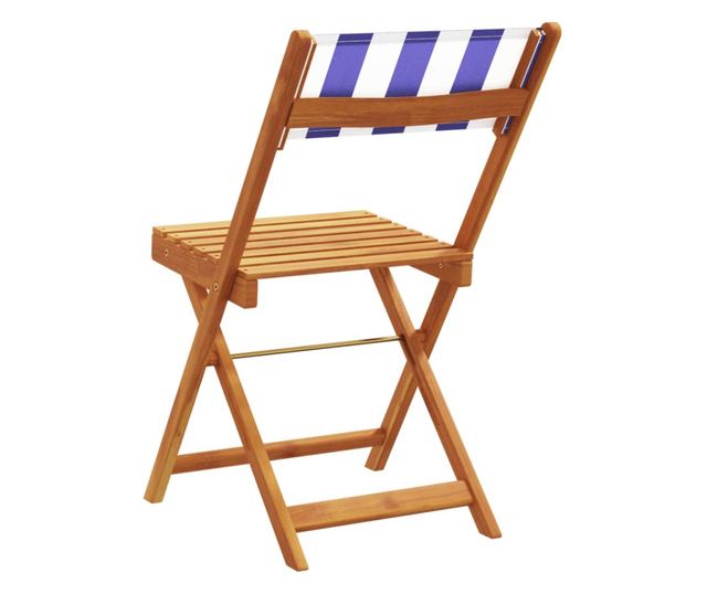 Сгъваеми градински столове 4 бр синьо-бял плат и дърво масив