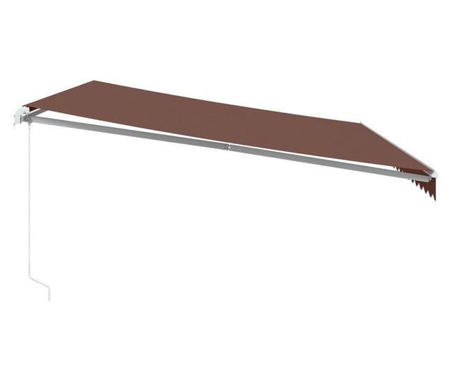 Ръчно прибираща се тента с LED, кафяв, 500x350 см