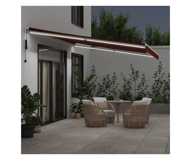 Автоматично прибираща се тента с LED, бордо, 500x350 см