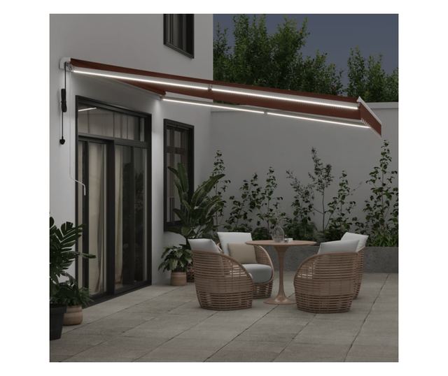 Автоматично прибираща се тента с LED, кафяв, 400x300 см