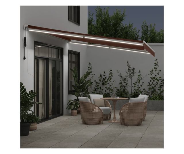 Автоматично прибираща се тента с LED, кафяв, 450x300 см