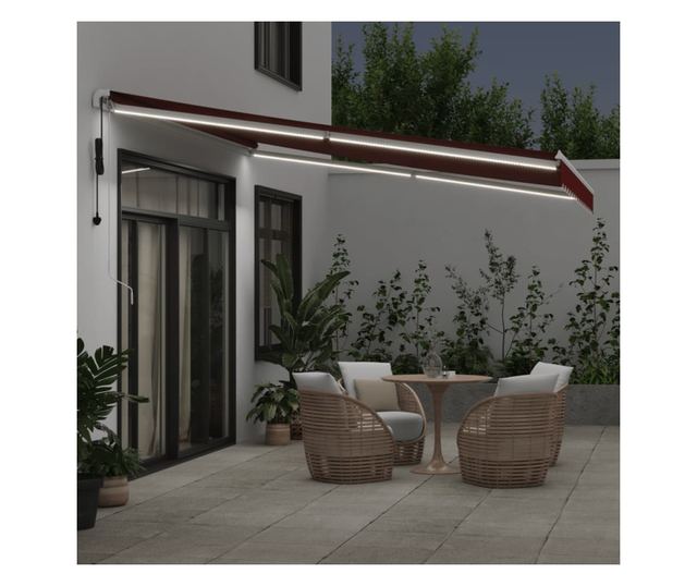 Автоматично прибираща се тента с LED, бордо, 400x300 см