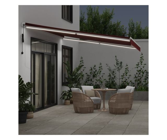 Автоматично прибираща се тента с LED, бордо, 450x300 см