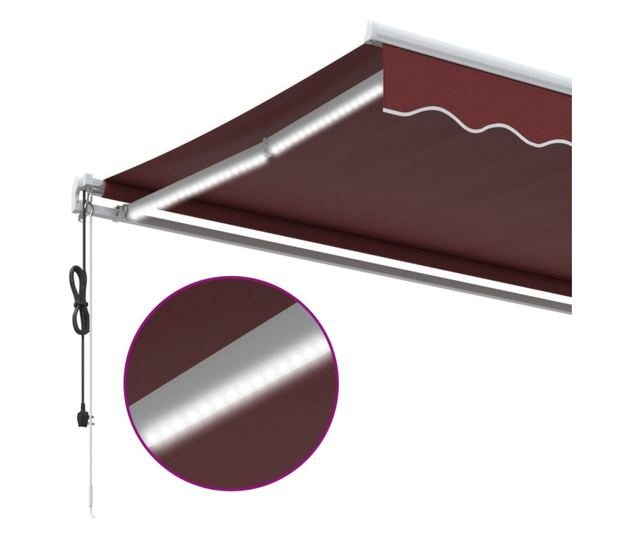 Автоматично прибираща се тента с LED, бордо, 500x350 см