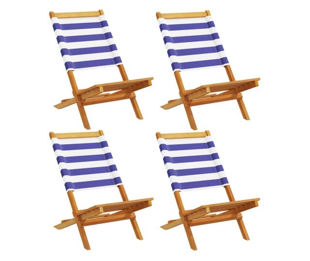 Сгъваеми градински столове 4 бр синьо-бял плат и дърво масив