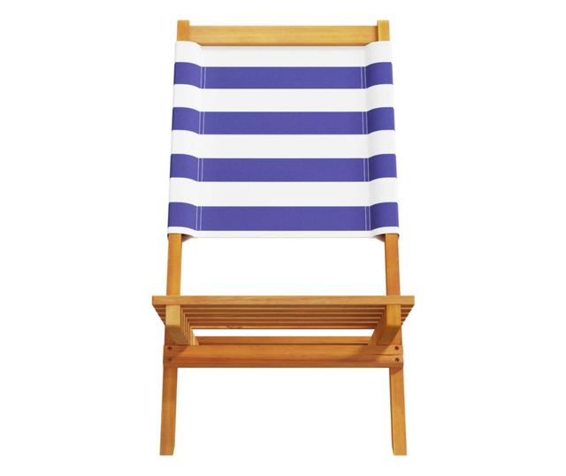 Сгъваеми градински столове 4 бр синьо-бял плат и дърво масив