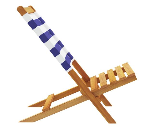 Сгъваеми градински столове 4 бр синьо-бял плат и дърво масив