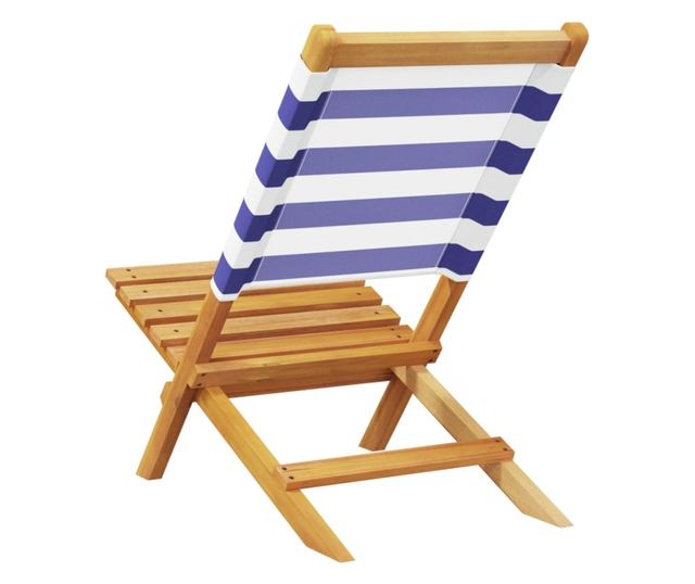 Сгъваеми градински столове 4 бр синьо-бял плат и дърво масив