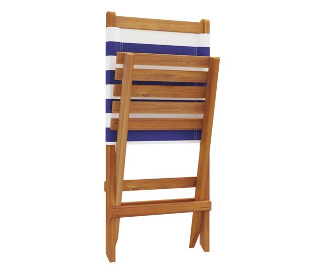 Сгъваеми градински столове 4 бр синьо-бял плат и дърво масив