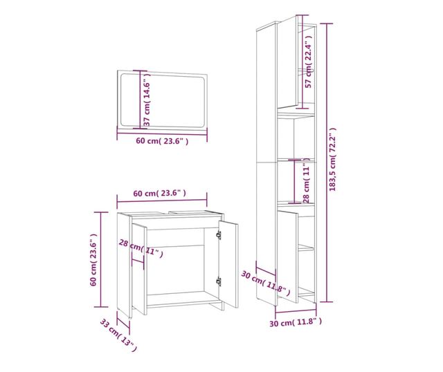 Комплект мебели за баня от 3 части, кафяв дъб, инженерно дърво