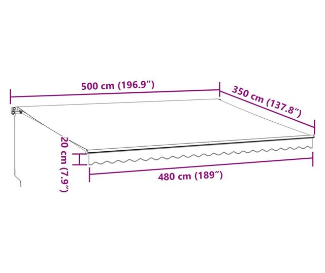 Ръчно прибираща се тента, бордо, 500x350 см