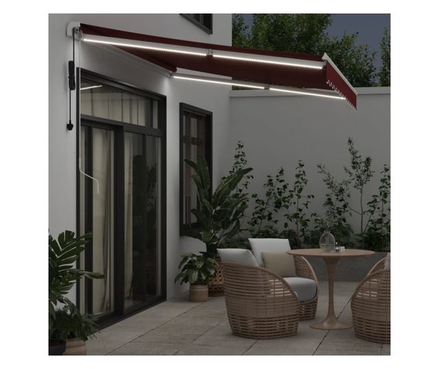 Автоматично прибираща се тента с LED, бордо, 350x250 см