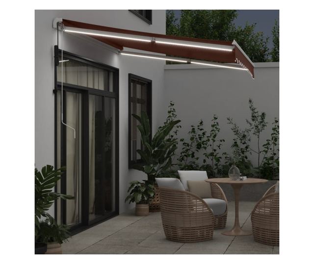 Автоматично прибираща се тента с LED, кафяв, 300x250 см