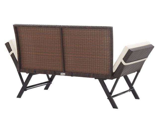 Градинска пейка с възглавници, кафява, 176 см, полиратан