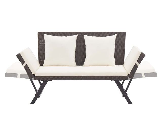 Градинска пейка с възглавници, кафява, 176 см, полиратан