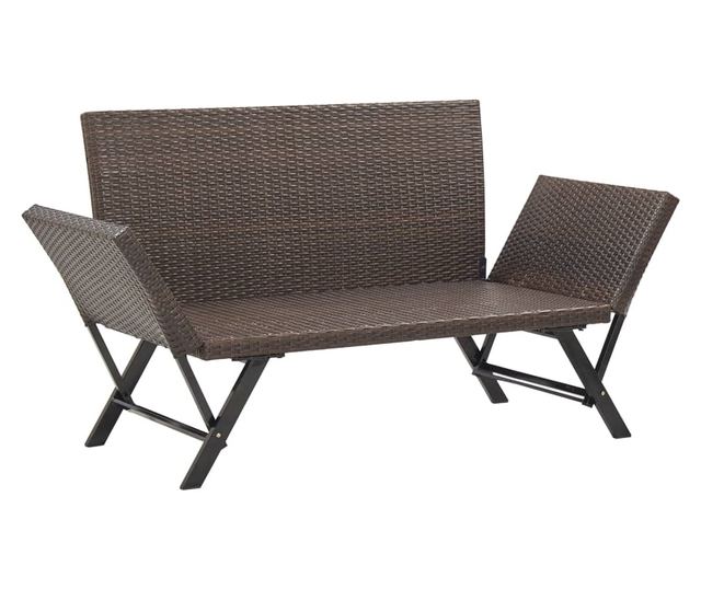 Градинска пейка с възглавници, кафява, 176 см, полиратан