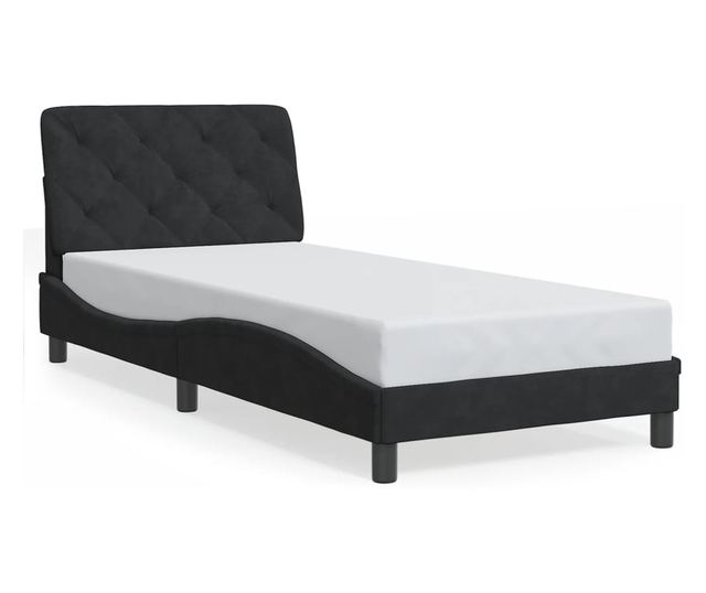 Рамка за легло с LED осветление, черна, 90x190 см, кадифе