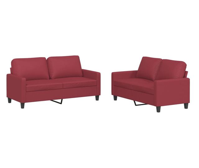 Дивани 2 части с възглавници виненочервен изкуствена кожа