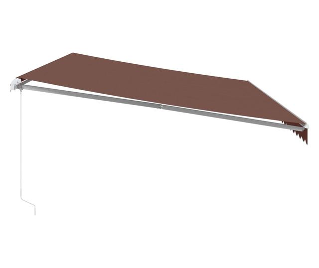 Ръчно прибираща се тента с LED, кафяв, 600x350 см