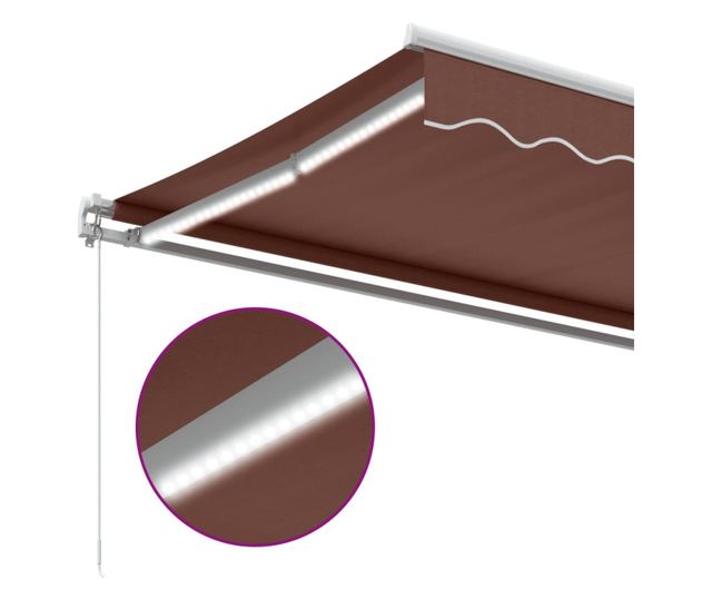 Ръчно прибираща се тента с LED, кафяв, 500x350 см