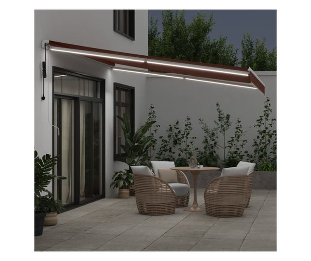 Автоматично прибираща се тента с LED, кафява, 400x350 см