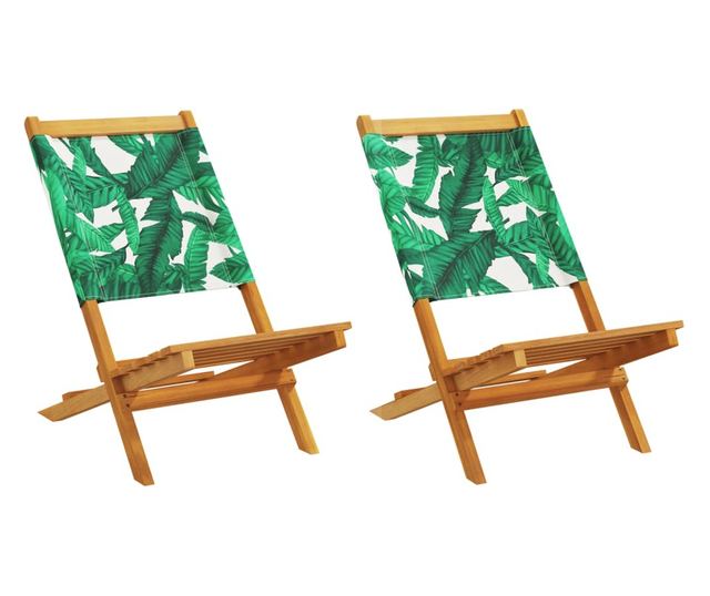 Сгъваеми градински столове 8 бр зелен плат и масивно дърво