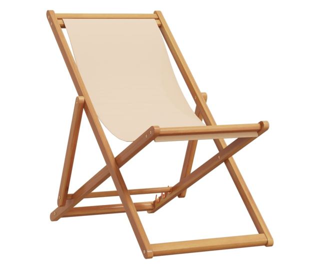 Сгъваеми плажни столове, 2 бр, бежов, плат и масивно дърво