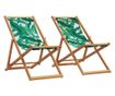 Сгъваеми плажни столове, 2 бр, на листа, плат и масивно дърво