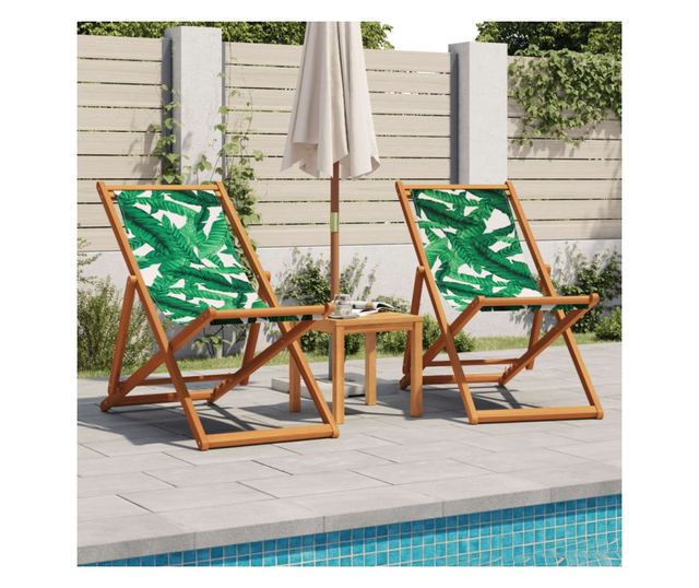 Сгъваеми плажни столове, 2 бр, на листа, плат и масивно дърво