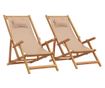 Сгъваеми плажни столове, 2 бр, таупе, плат и масивно дърво