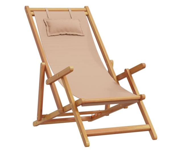 Сгъваеми плажни столове, 2 бр, таупе, плат и масивно дърво