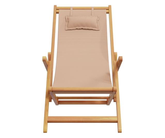 Сгъваеми плажни столове, 2 бр, таупе, плат и масивно дърво