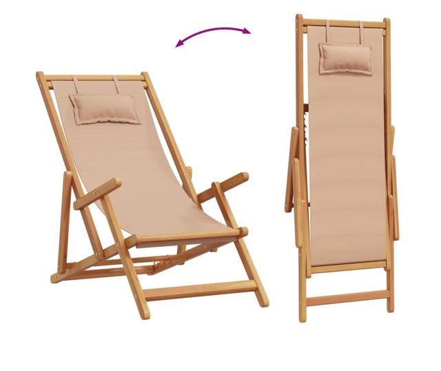 Сгъваеми плажни столове, 2 бр, таупе, плат и масивно дърво