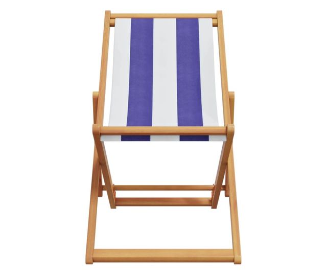 Сгъваеми плажни столове, 2 бр, син и бял, плат и масивно дърво