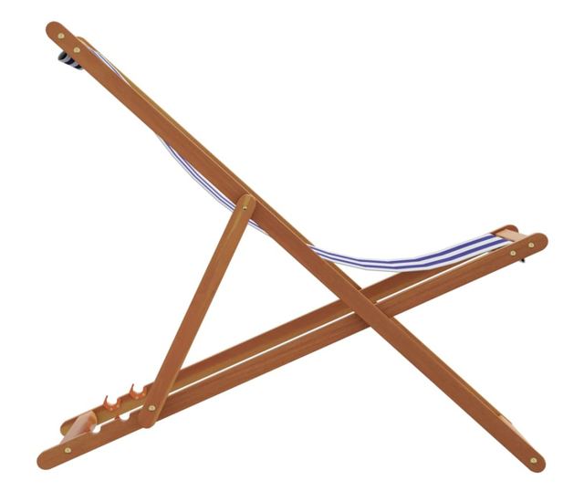 Сгъваеми плажни столове, 2 бр, син и бял, плат и масивно дърво