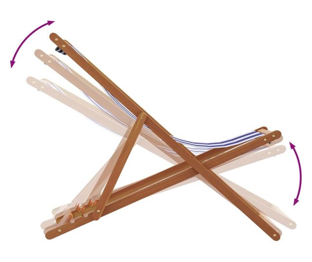 Сгъваеми плажни столове, 2 бр, син и бял, плат и масивно дърво