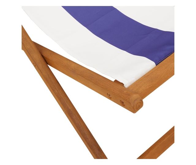 Сгъваеми плажни столове, 2 бр, син и бял, плат и масивно дърво