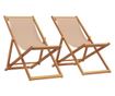 Сгъваеми плажни столове, 2 бр, таупе, плат и масивно дърво