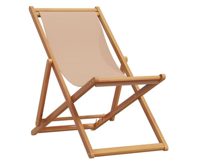 Сгъваеми плажни столове, 2 бр, таупе, плат и масивно дърво
