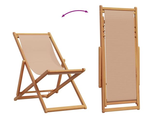Сгъваеми плажни столове, 2 бр, таупе, плат и масивно дърво