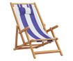 Сгъваеми плажни столове, 2 бр, син и бял, плат и масивно дърво