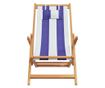 Сгъваеми плажни столове, 2 бр, син и бял, плат и масивно дърво